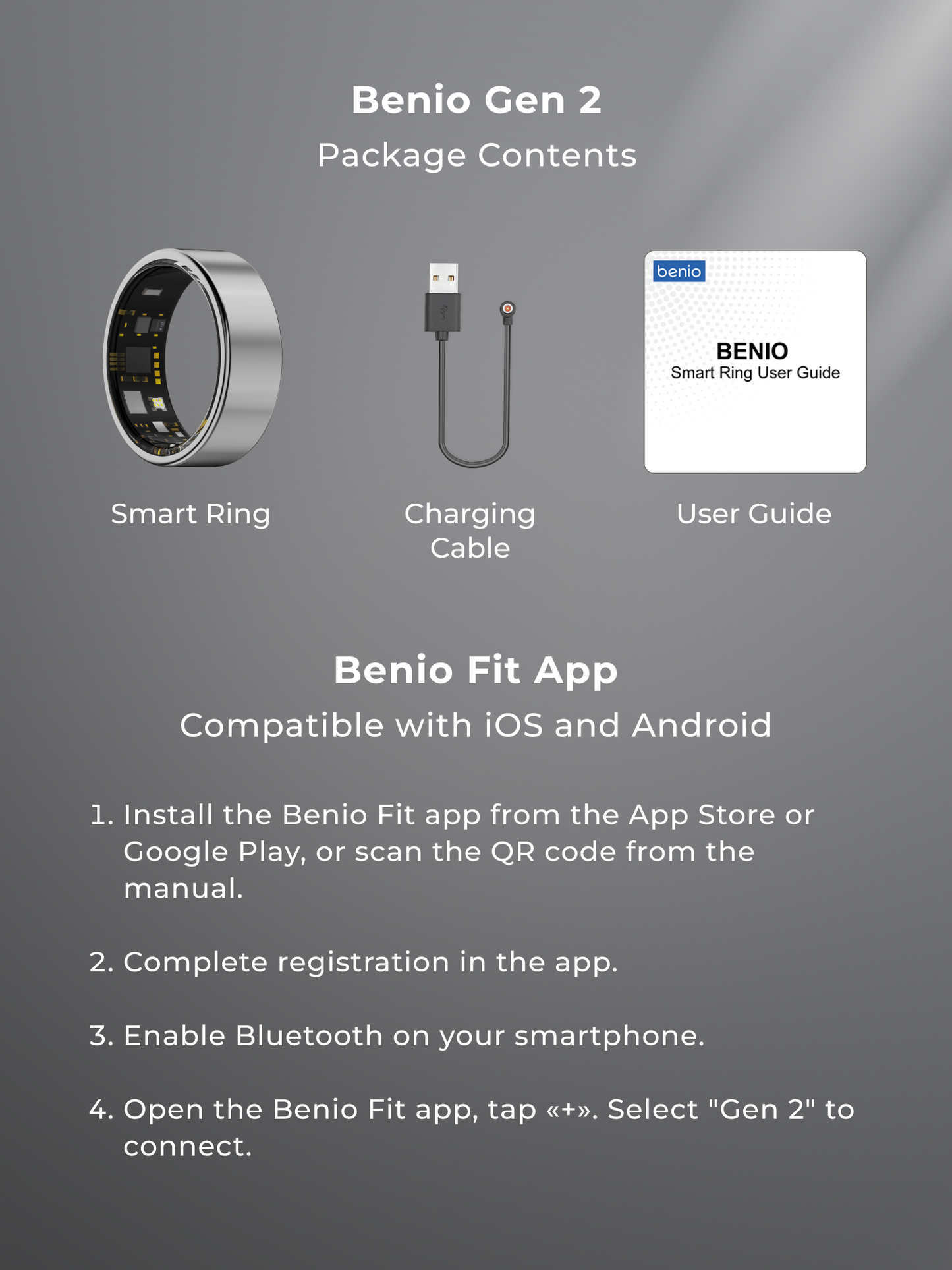Benio Gen 2 - Smart Ring with Health Monitoring - Silver