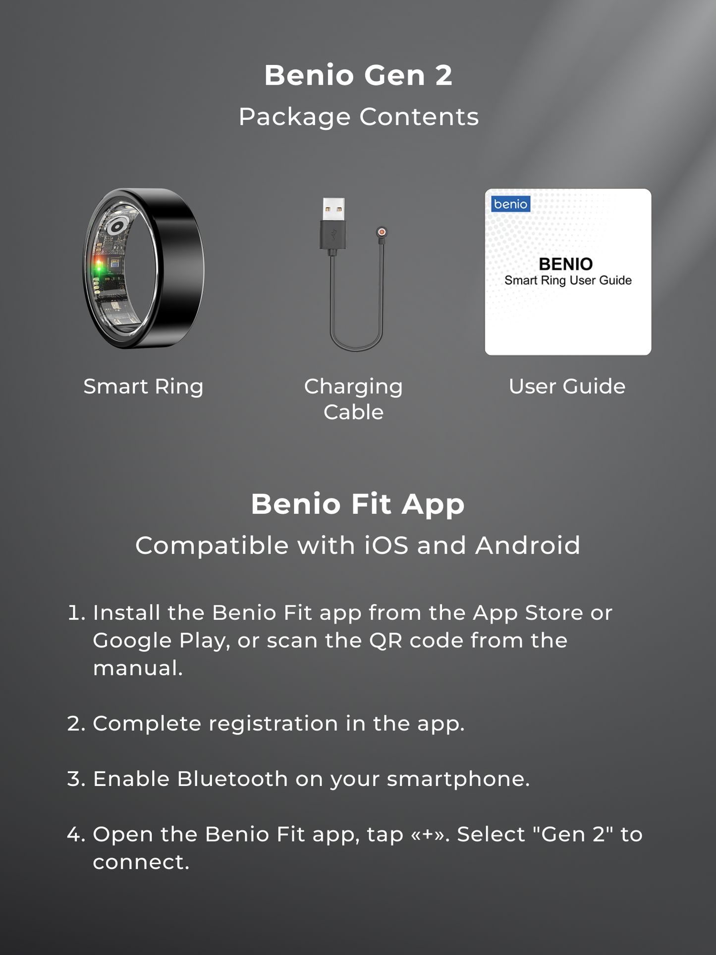 Benio Gen 2 - Smart Ring with Health Monitoring - Black